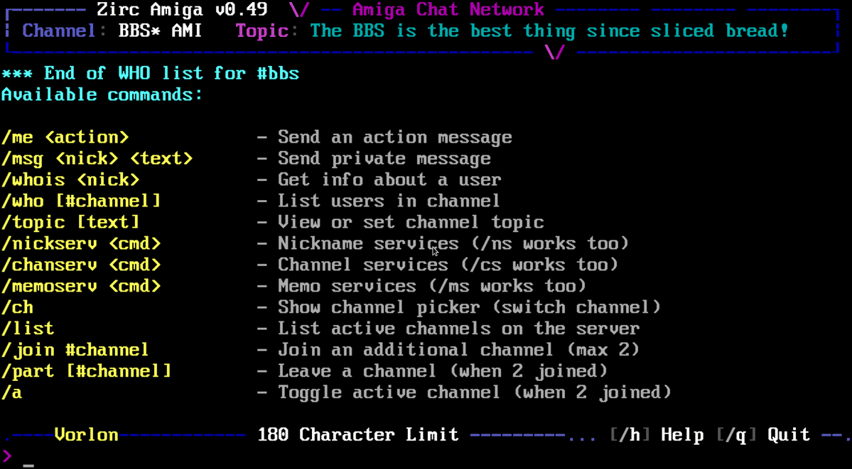 Built-in command reference (/h)